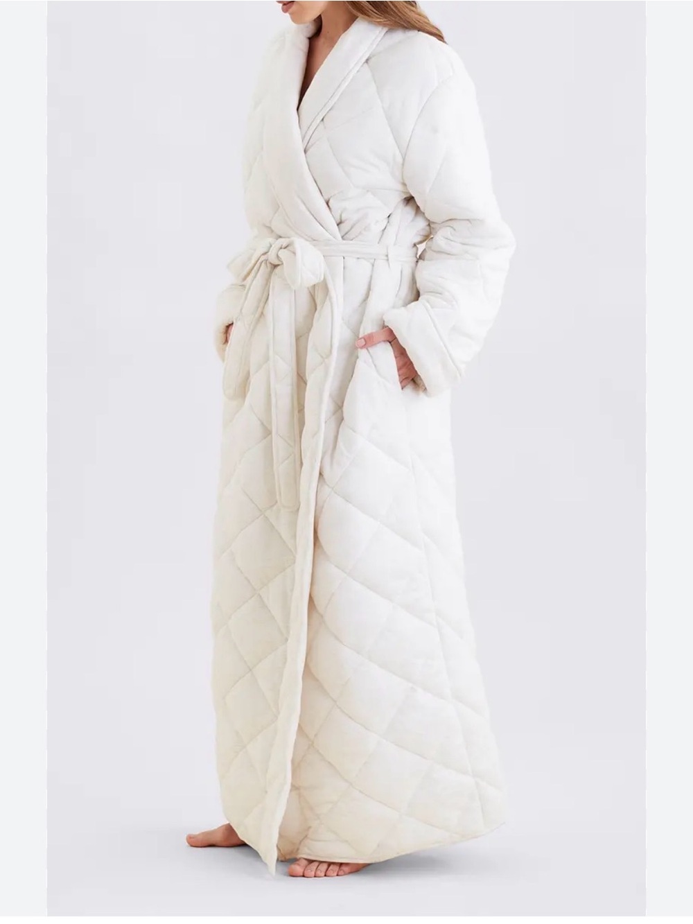Nordstrom Quilted Long Wrap Robe in Cream